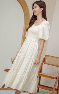 Alyssa Smocked Trimmed Dress in Cream