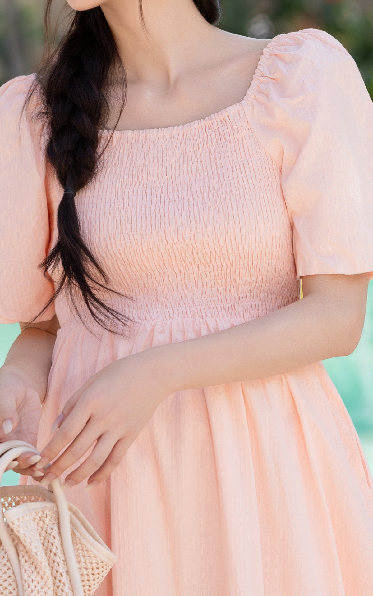 Astrid Bubble Sleeves Midi Dress in Pink