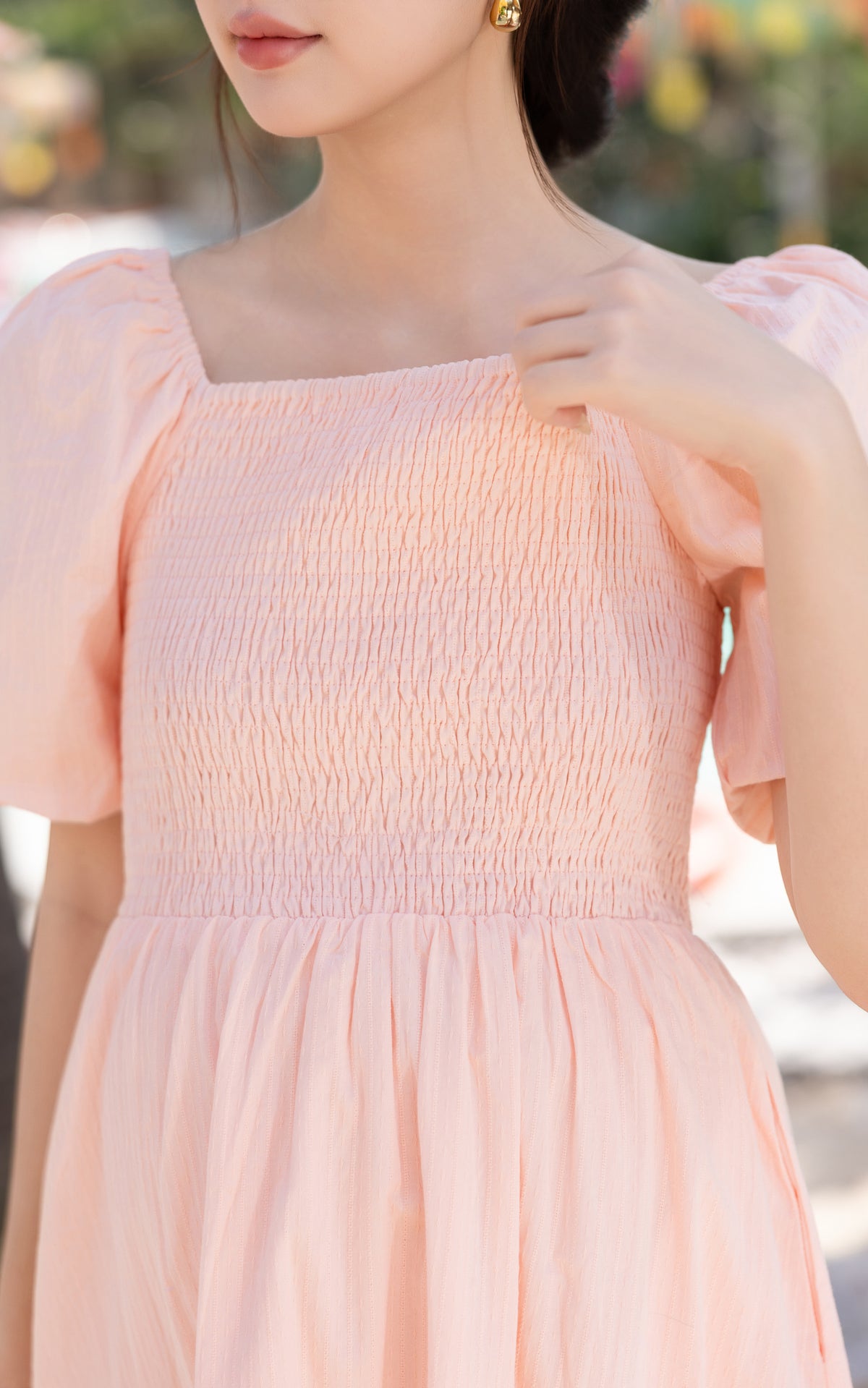 Astrid Bubble Sleeves Midi Dress in Pink