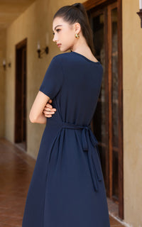 Azalea Knitted Tiered Nursing Dress in Navy