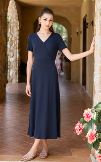 Azalea Knitted Tiered Nursing Dress in Navy