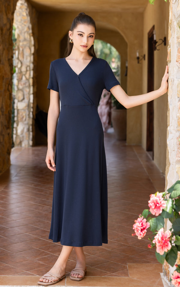Azalea Knitted Tiered Nursing Dress in Navy