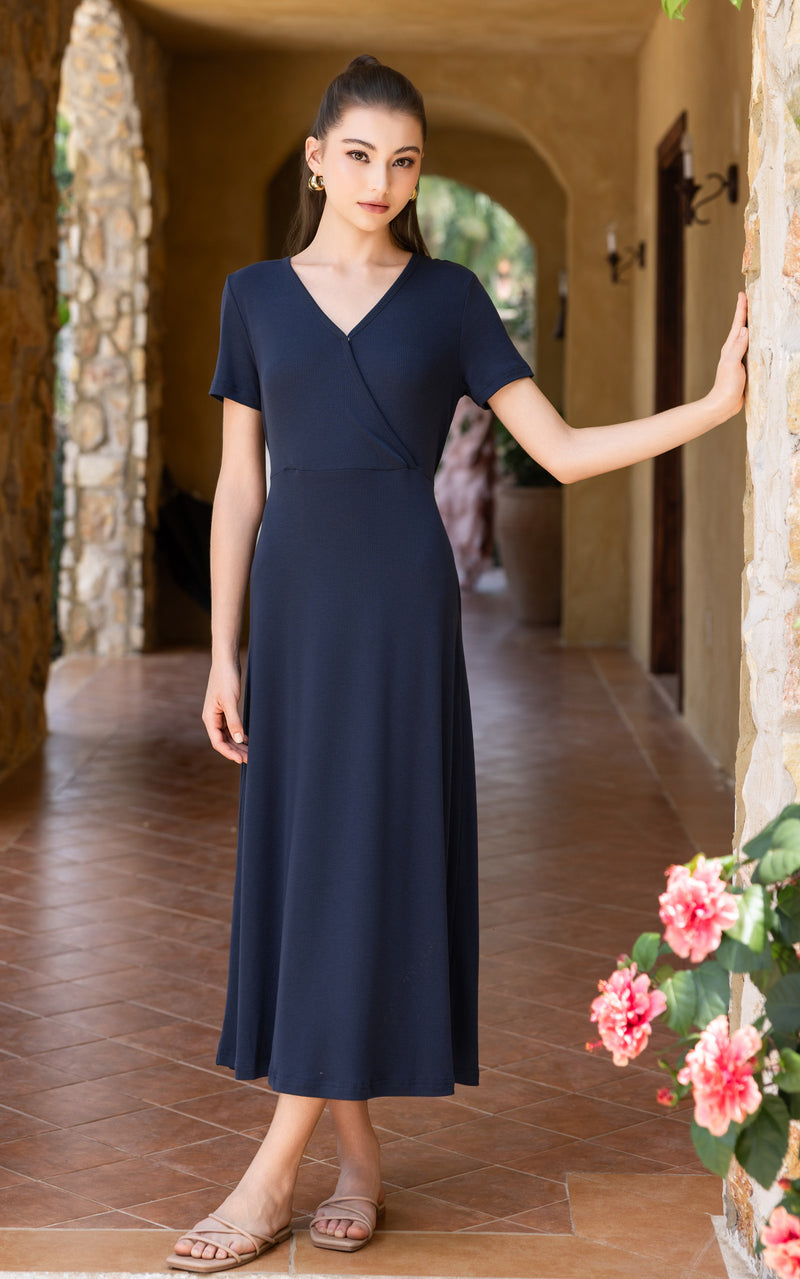 Azalea Knitted Tiered Nursing Dress in Navy
