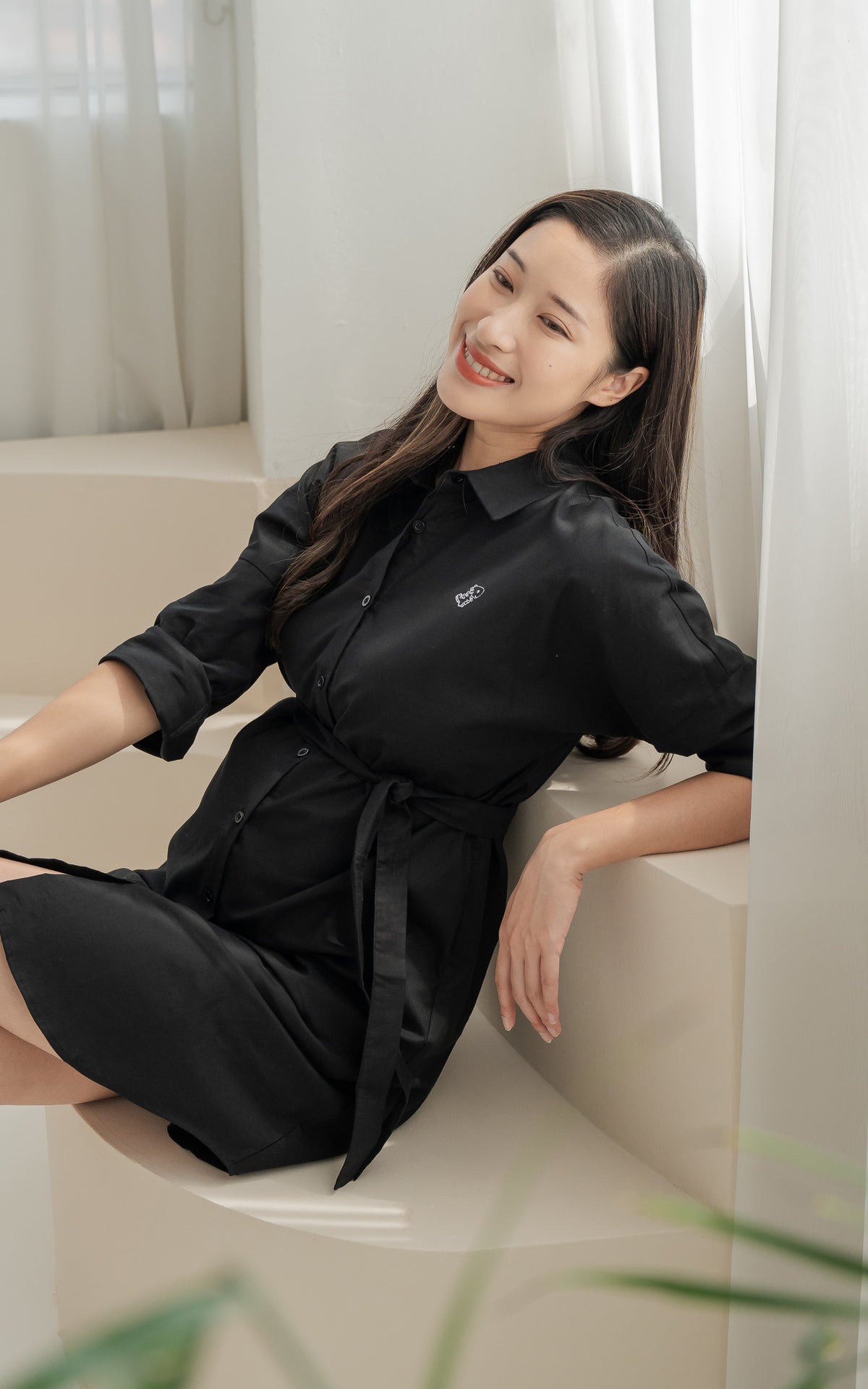 Baby Dragon Embriodery Nursing Dress in Black