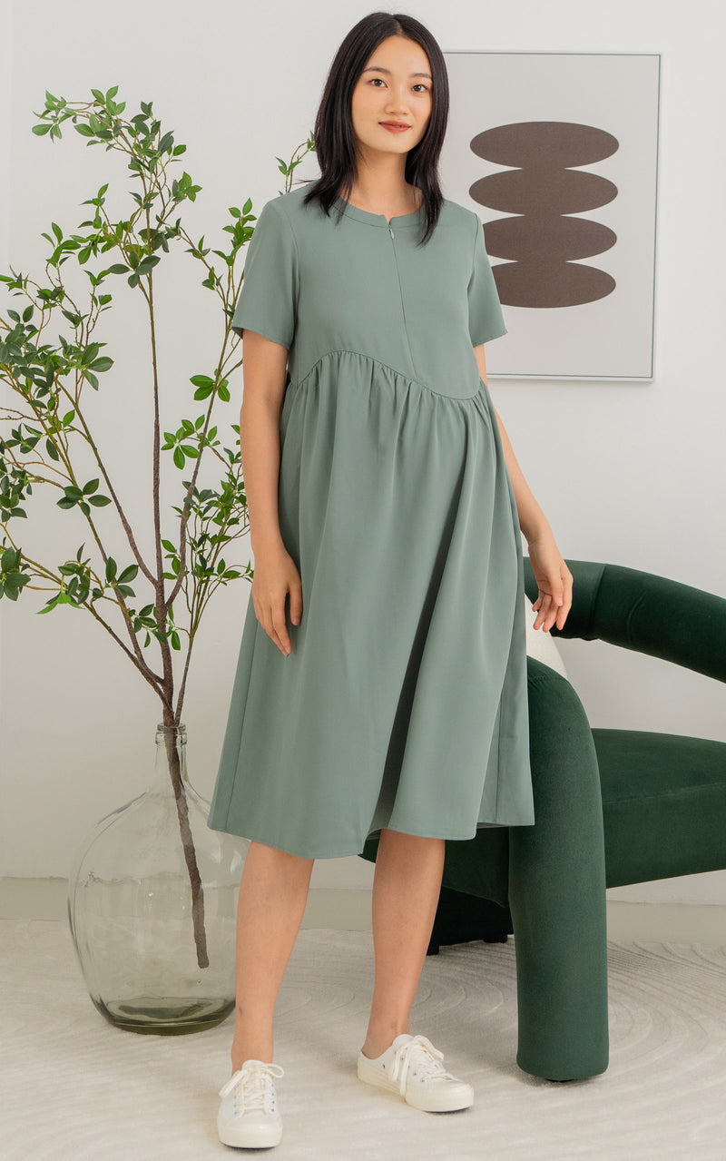 Brooklyn Nursing Dress in Dusty Green