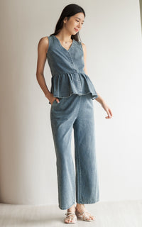 [BACKORDER] Camille Denim Peplum Buttons Top