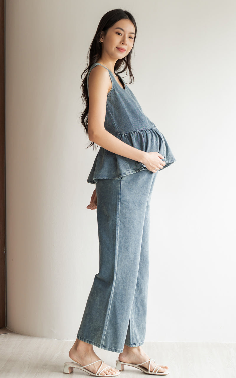 Camille Denim Peplum Buttons Top