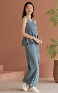 [BACKORDER] Camille Denim Peplum Buttons Top