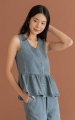 Camille Denim Peplum Buttons Top