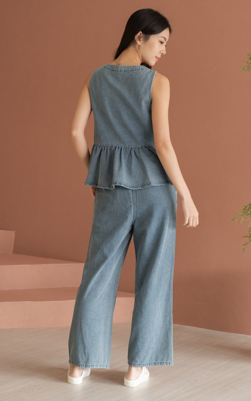 Camille Denim Peplum Buttons Top