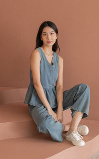 [BACKORDER] Camille Denim Peplum Buttons Top