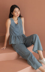 Camille Denim Peplum Buttons Top