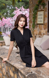 Celeste Twist Knot Nursing Dress in Black