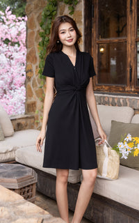 Celeste Twist Knot Nursing Dress in Black