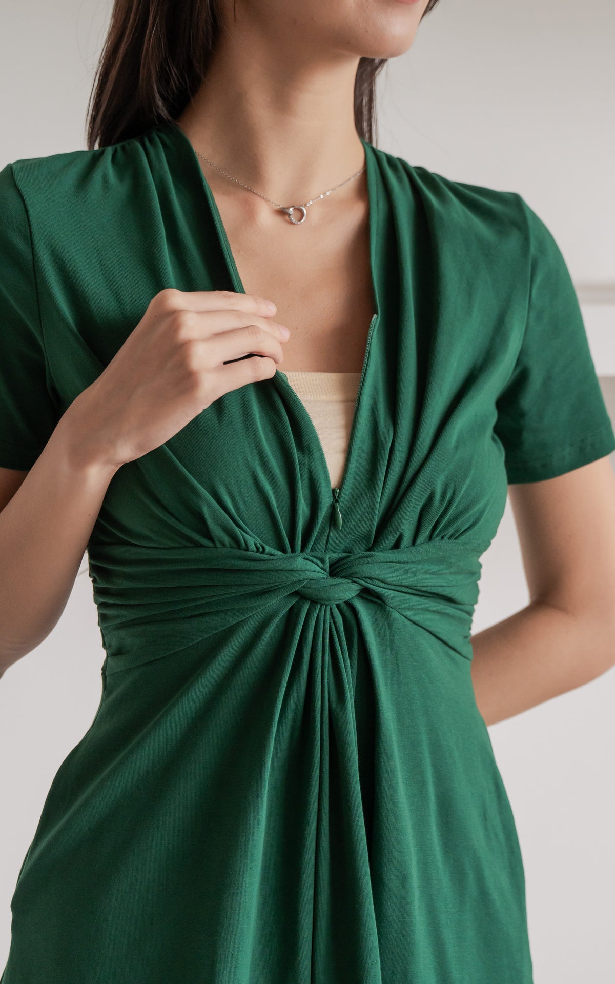 Celeste Twist Knot Nursing Dress in Green