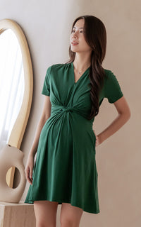 Celeste Twist Knot Nursing Dress in Green