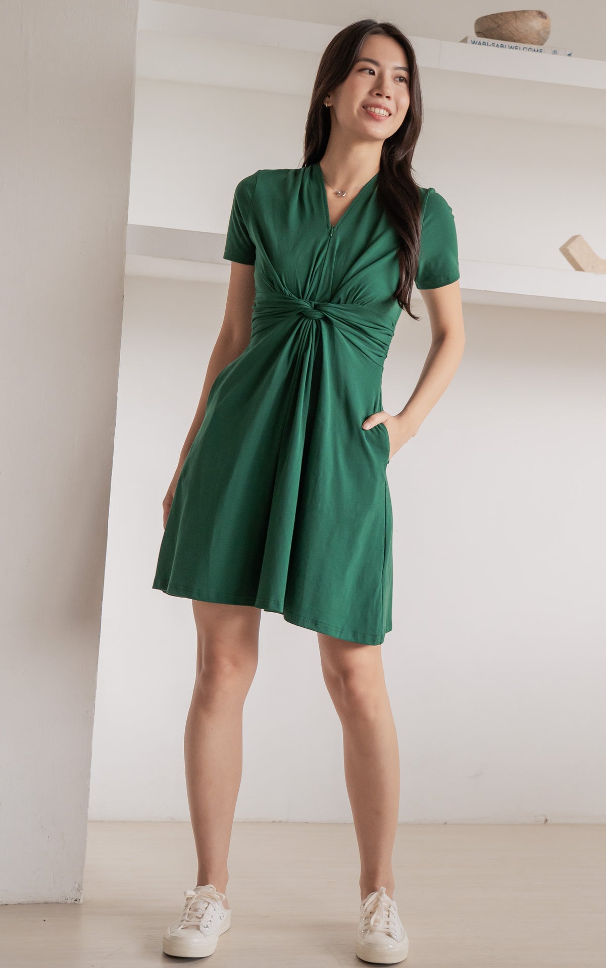 Celeste Twist Knot Nursing Dress in Green