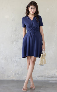 Celeste Twist Knot Nursing Dress in Navy