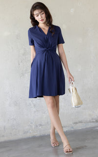 Celeste Twist Knot Nursing Dress in Navy