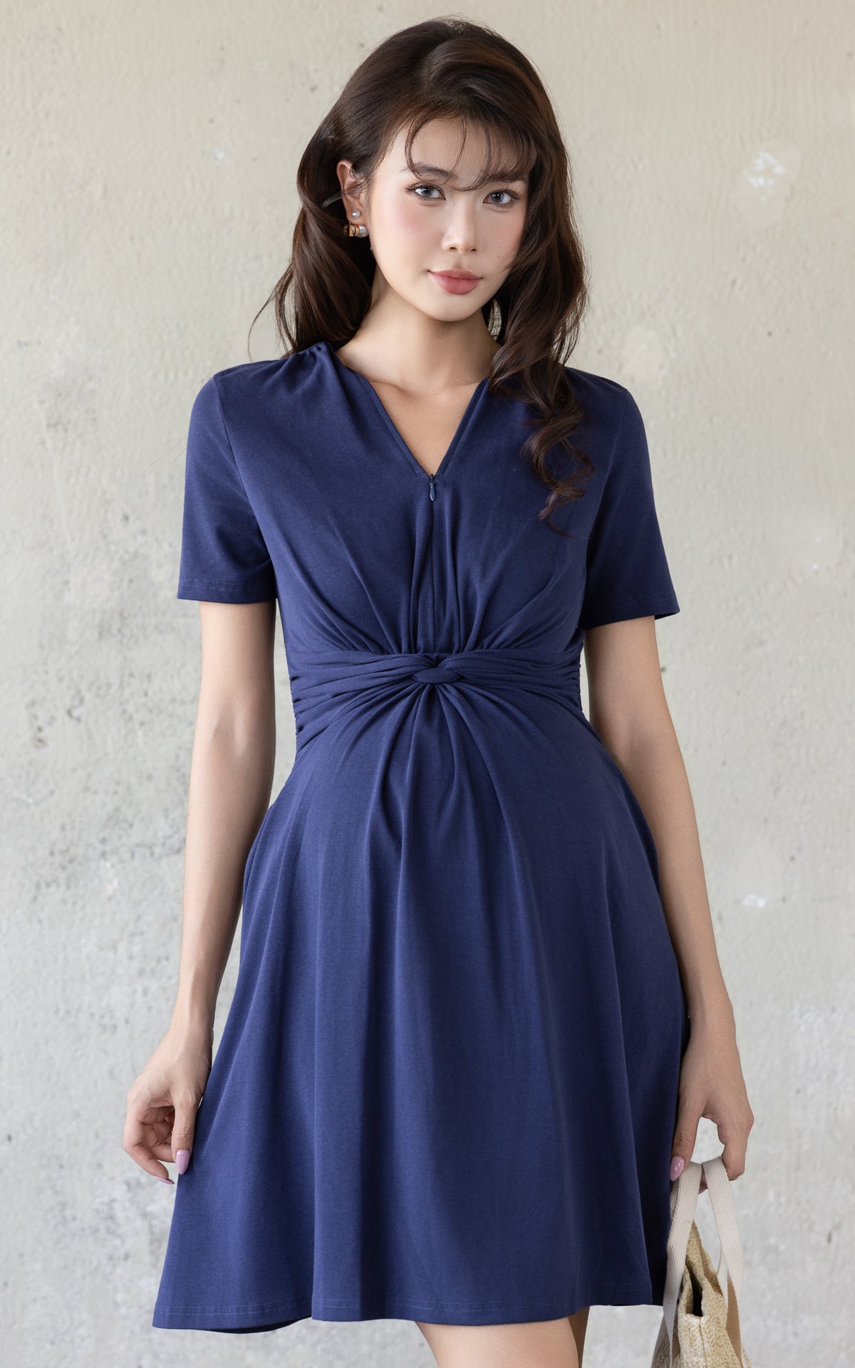 Celeste Twist Knot Nursing Dress in Navy