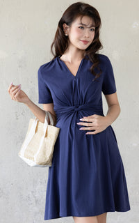 Celeste Twist Knot Nursing Dress in Navy
