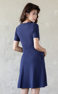 Celeste Twist Knot Nursing Dress in Navy