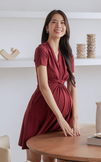 Celeste Twist Knot Nursing Dress in Red