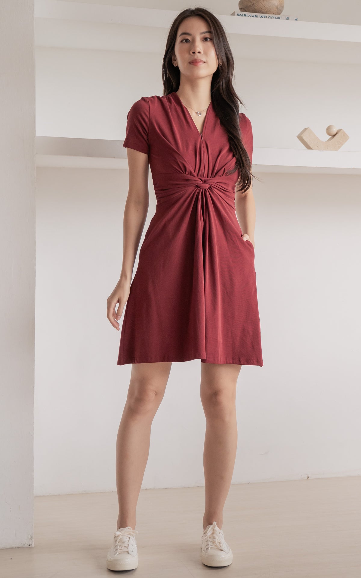 Celeste Twist Knot Nursing Dress in Red