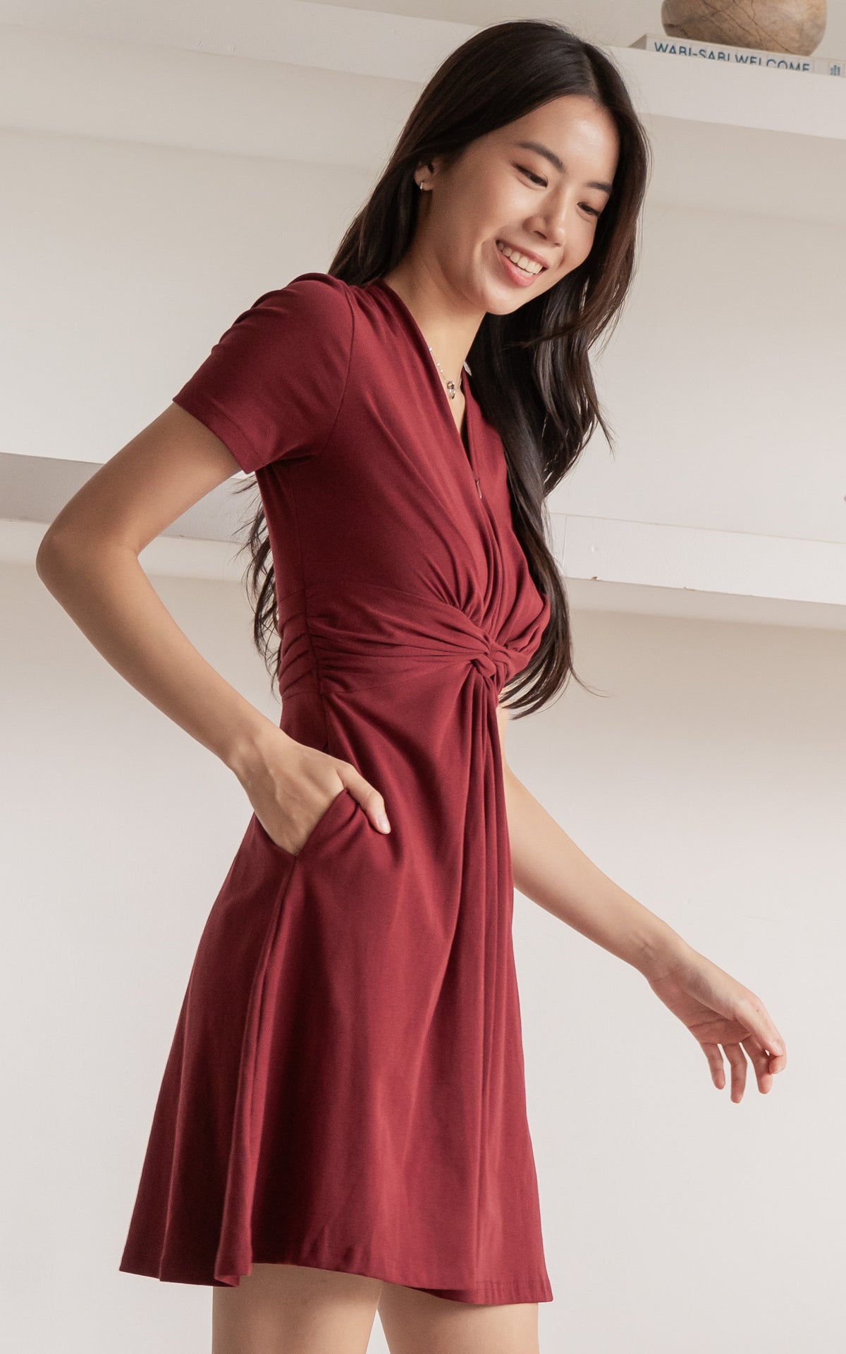 Celeste Twist Knot Nursing Dress in Red
