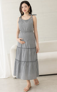 Checkered Padded Nursing Dress in Black