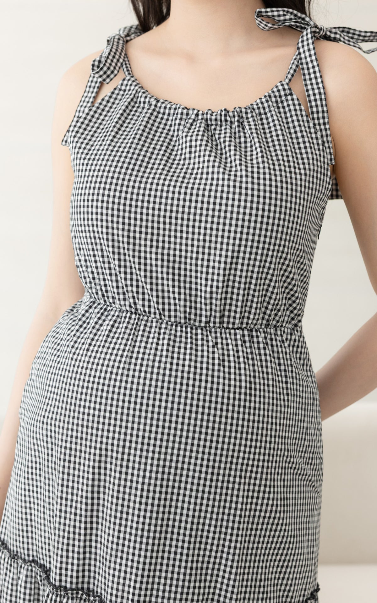 Checkered Padded Nursing Dress in Black