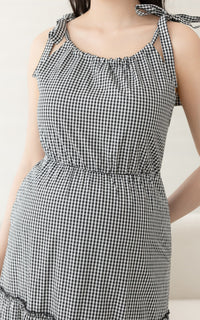 Checkered Padded Nursing Dress in Black