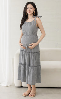Checkered Padded Nursing Dress in Black