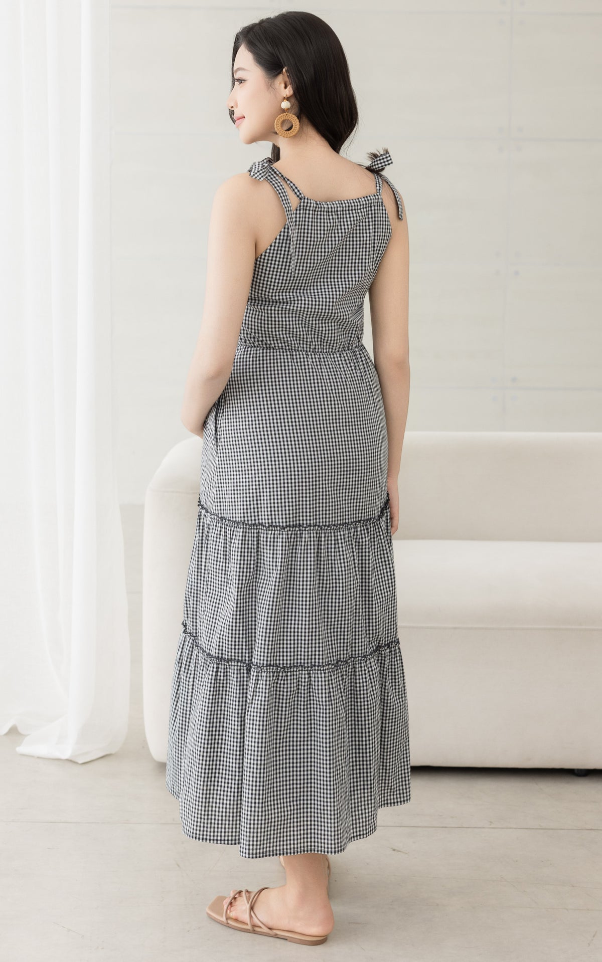 Checkered Padded Nursing Dress in Black