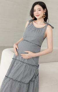 Checkered Padded Nursing Dress in Black