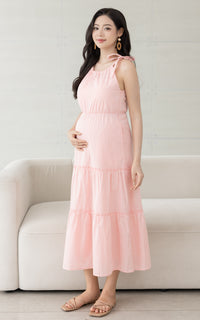 Checkered Padded Nursing Dress in Pink