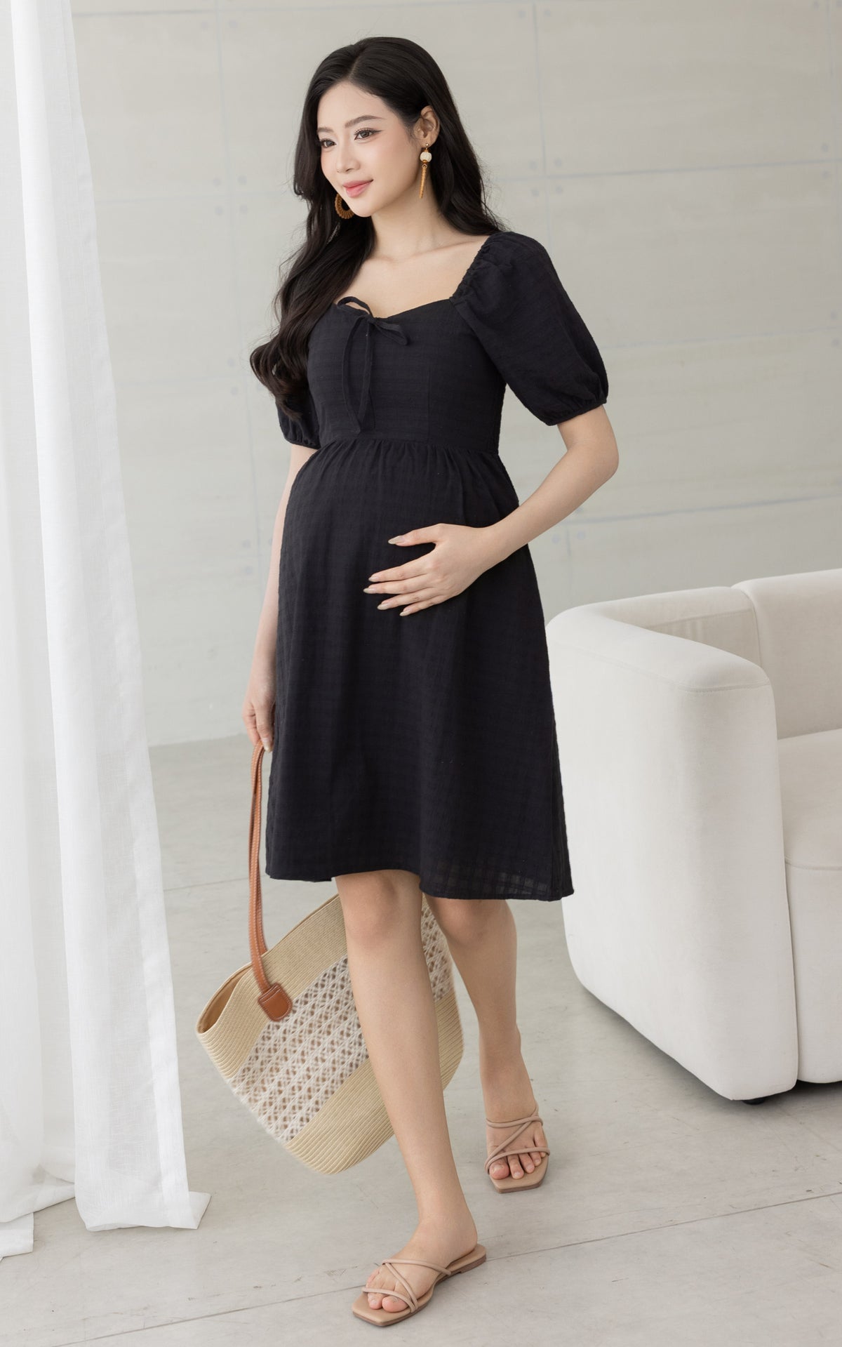 Coco Swiss Dots Nursing Dress in Black