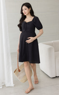 Coco Swiss Dots Nursing Dress in Black