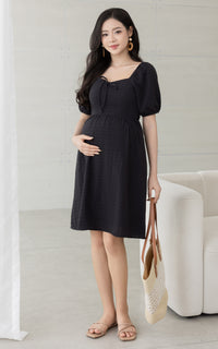 Coco Swiss Dots Nursing Dress in Black