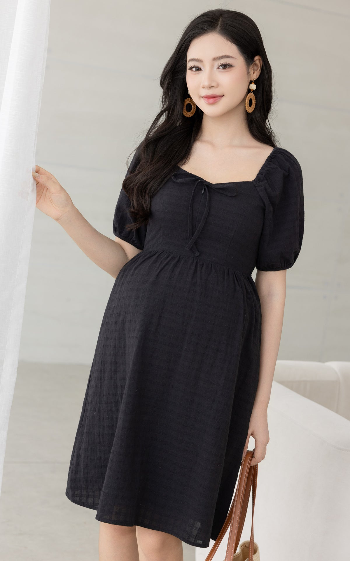 Coco Swiss Dots Nursing Dress in Black