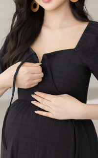 Coco Swiss Dots Nursing Dress in Black