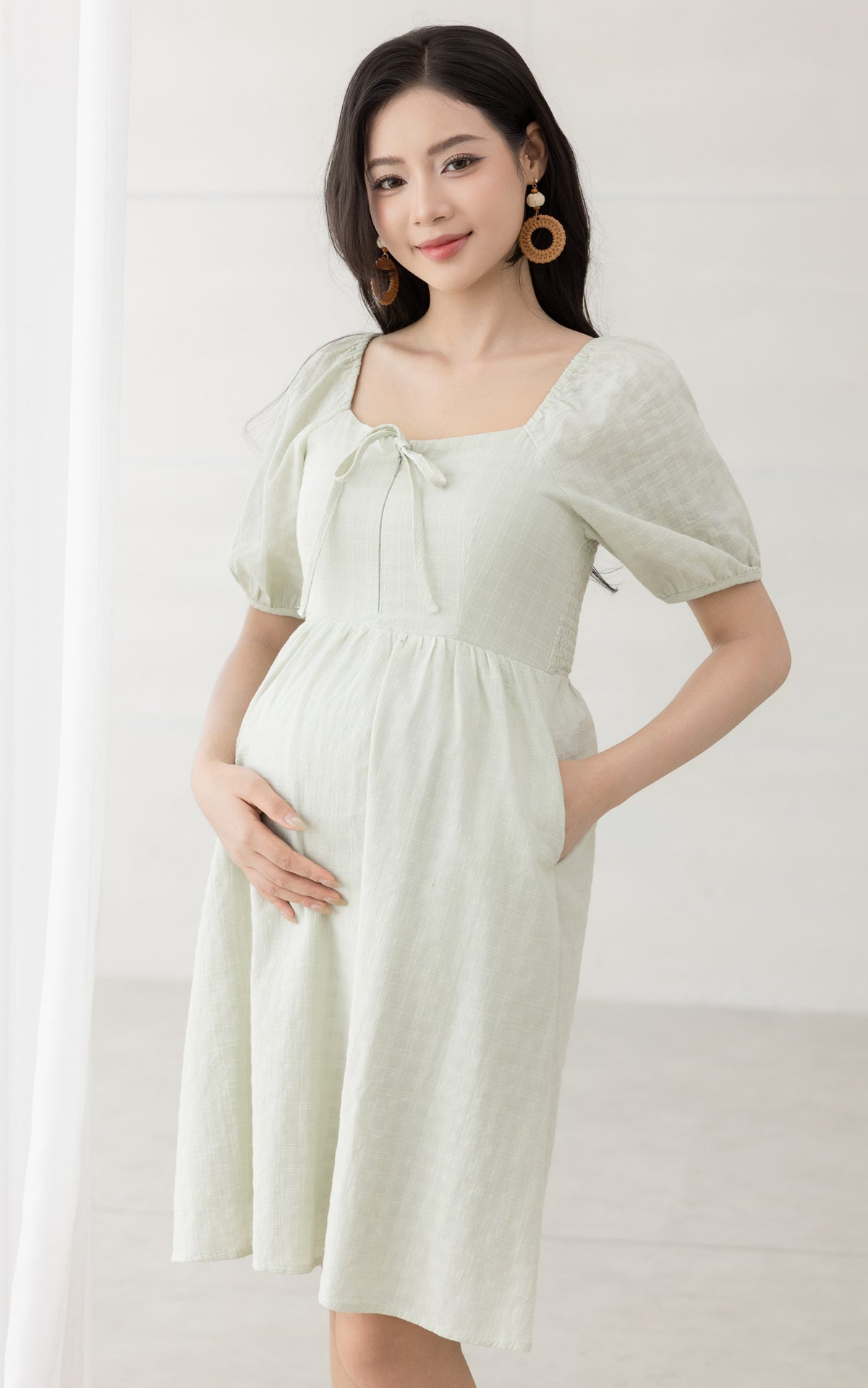 Coco Swiss Dots Nursing Dress in Sage