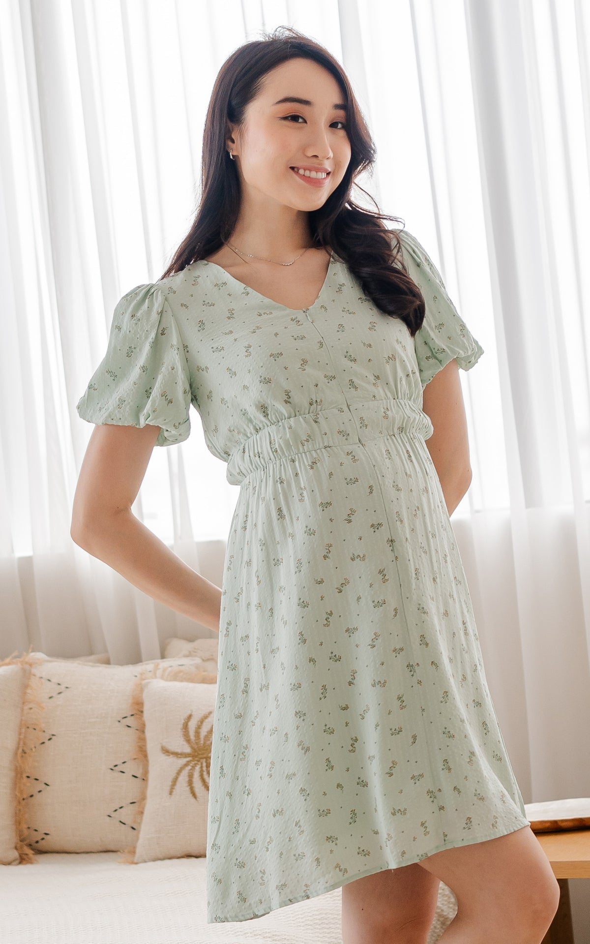 Collins Floral Nursing Dress in Green