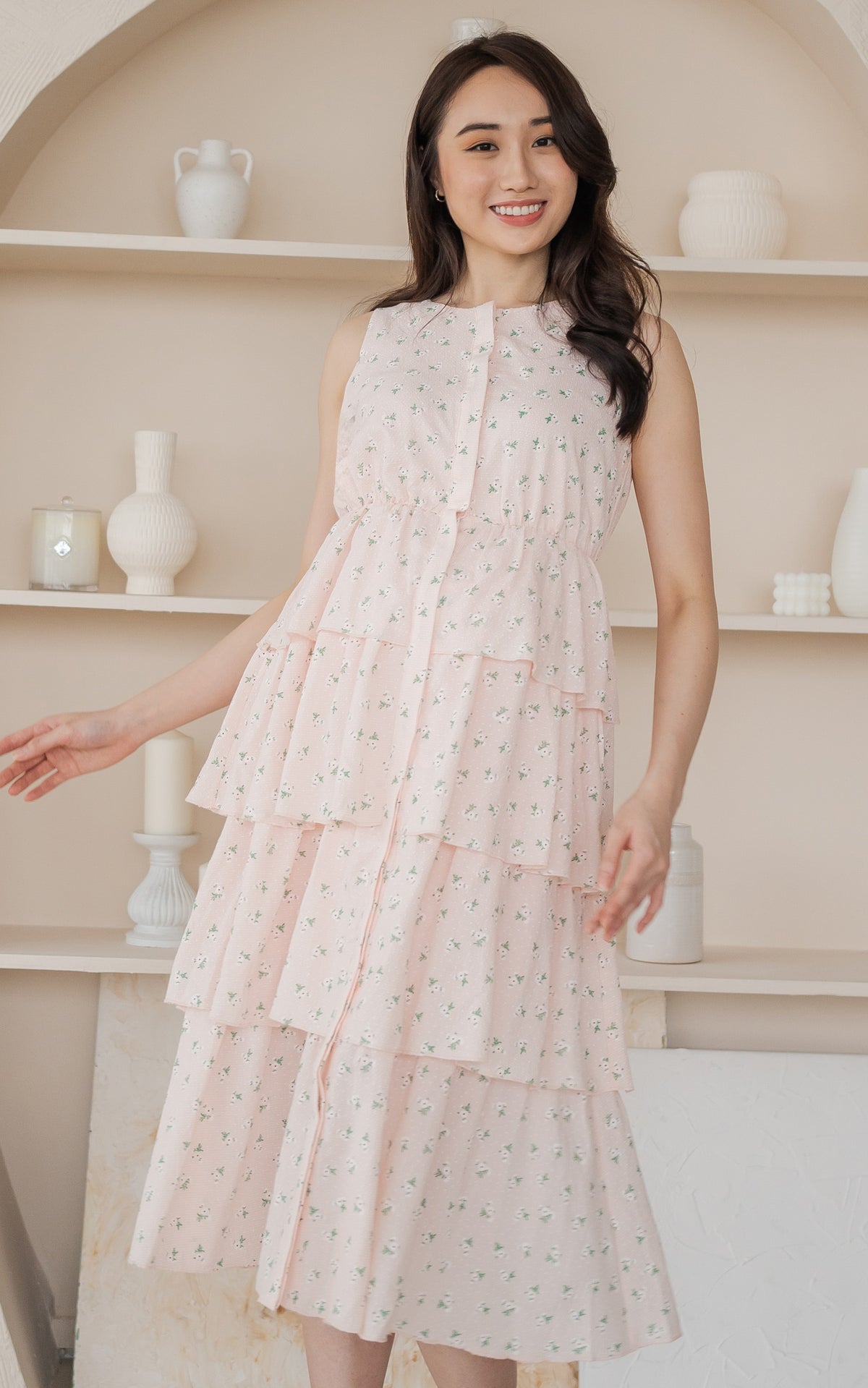 Delaney Tiered Nursing Dress in Pink
