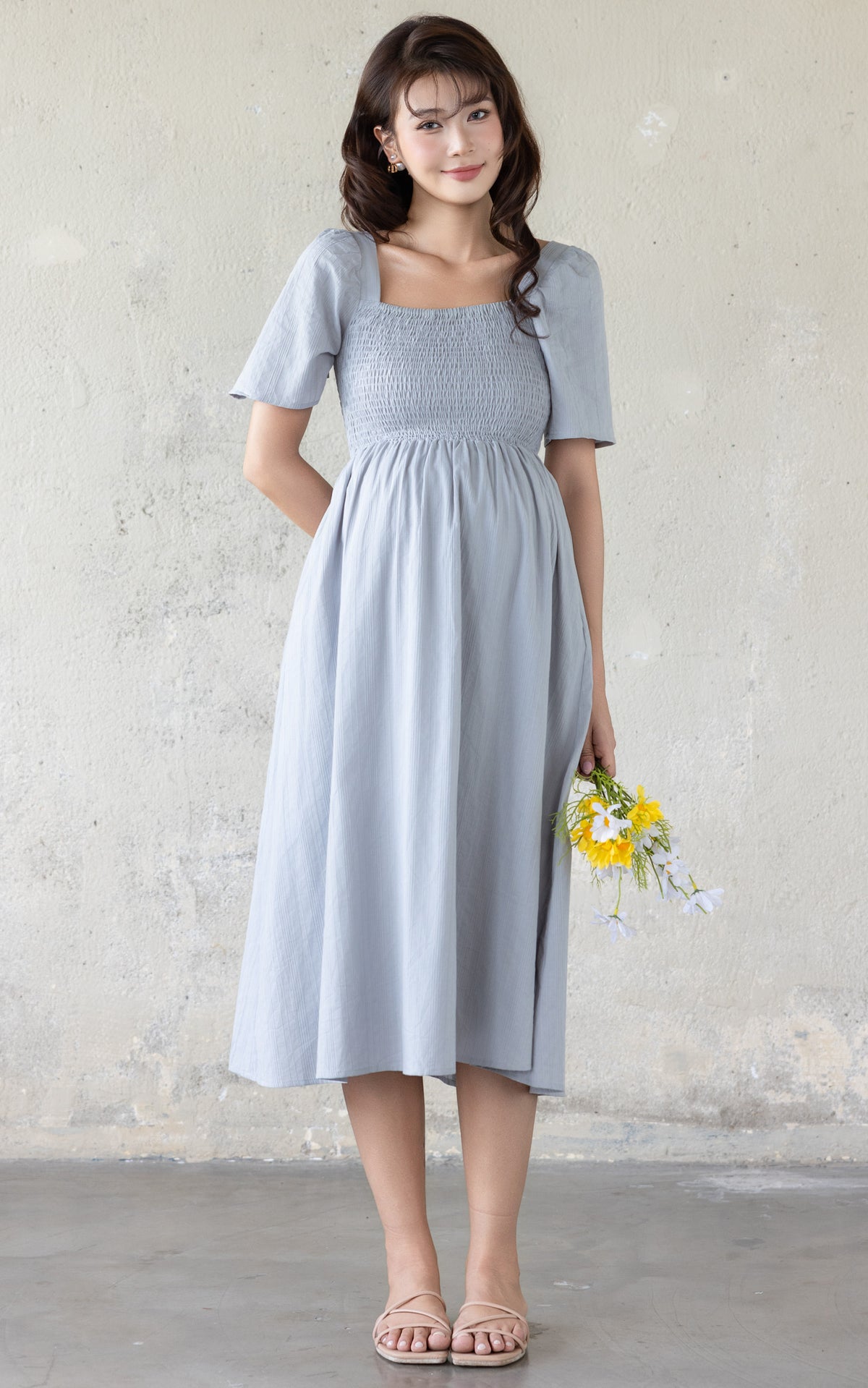 Eden Lines Nursing Dress in Muted Blue