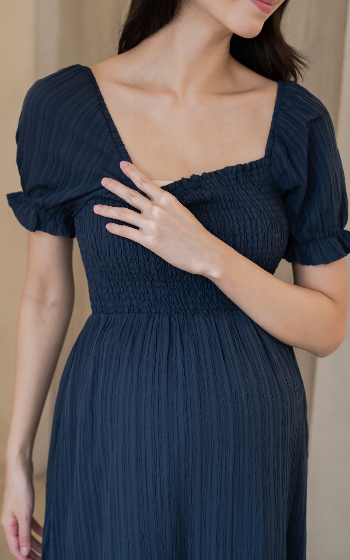 Elisa Textured Nursing Dress in Navy