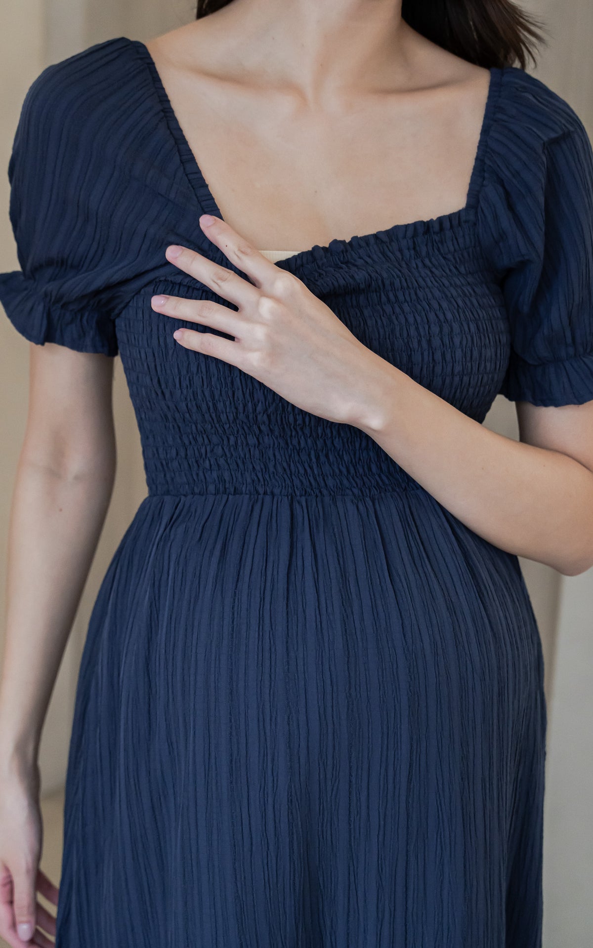 Elisa Textured Nursing Dress in Navy