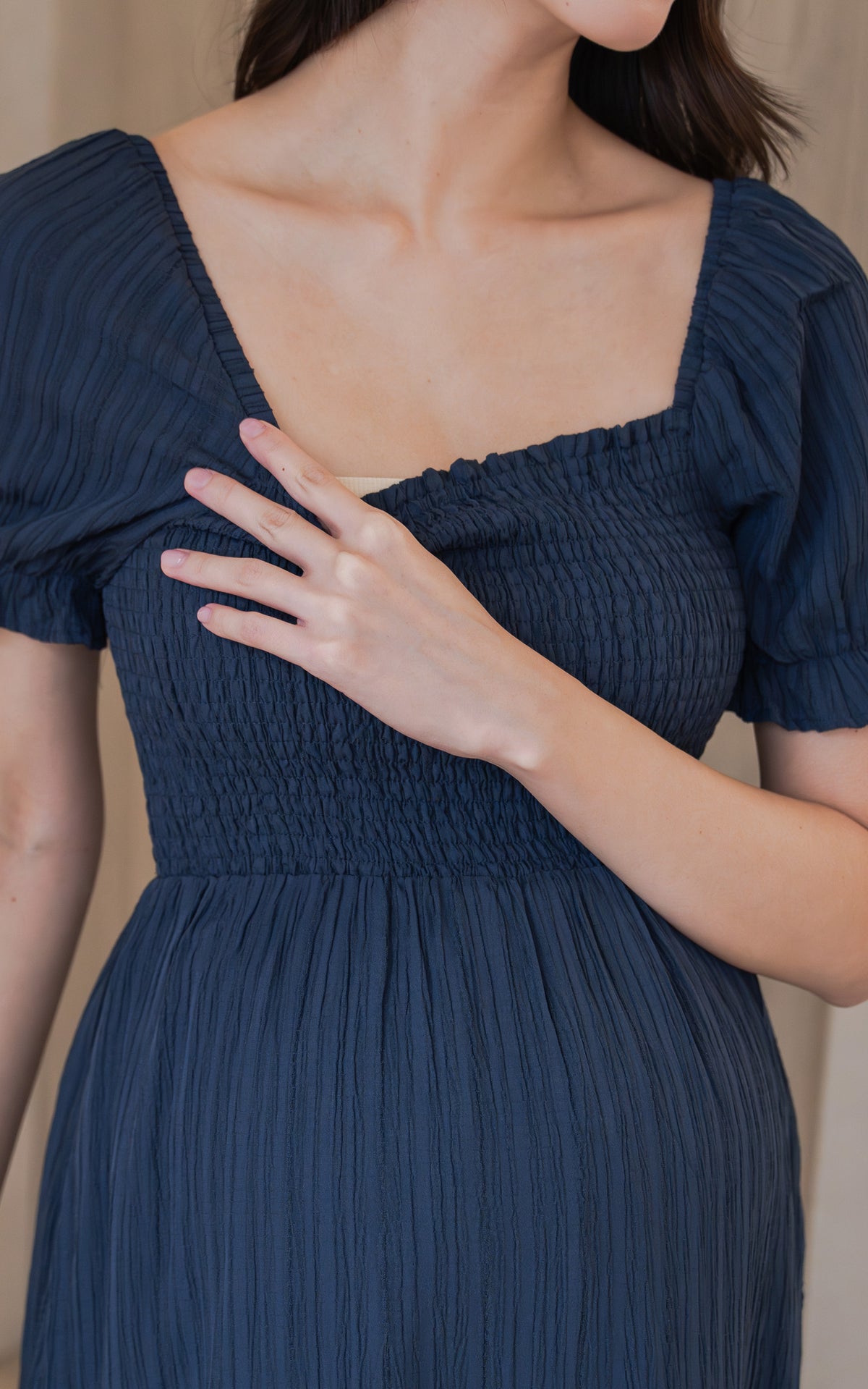 Elisa Textured Nursing Dress in Navy