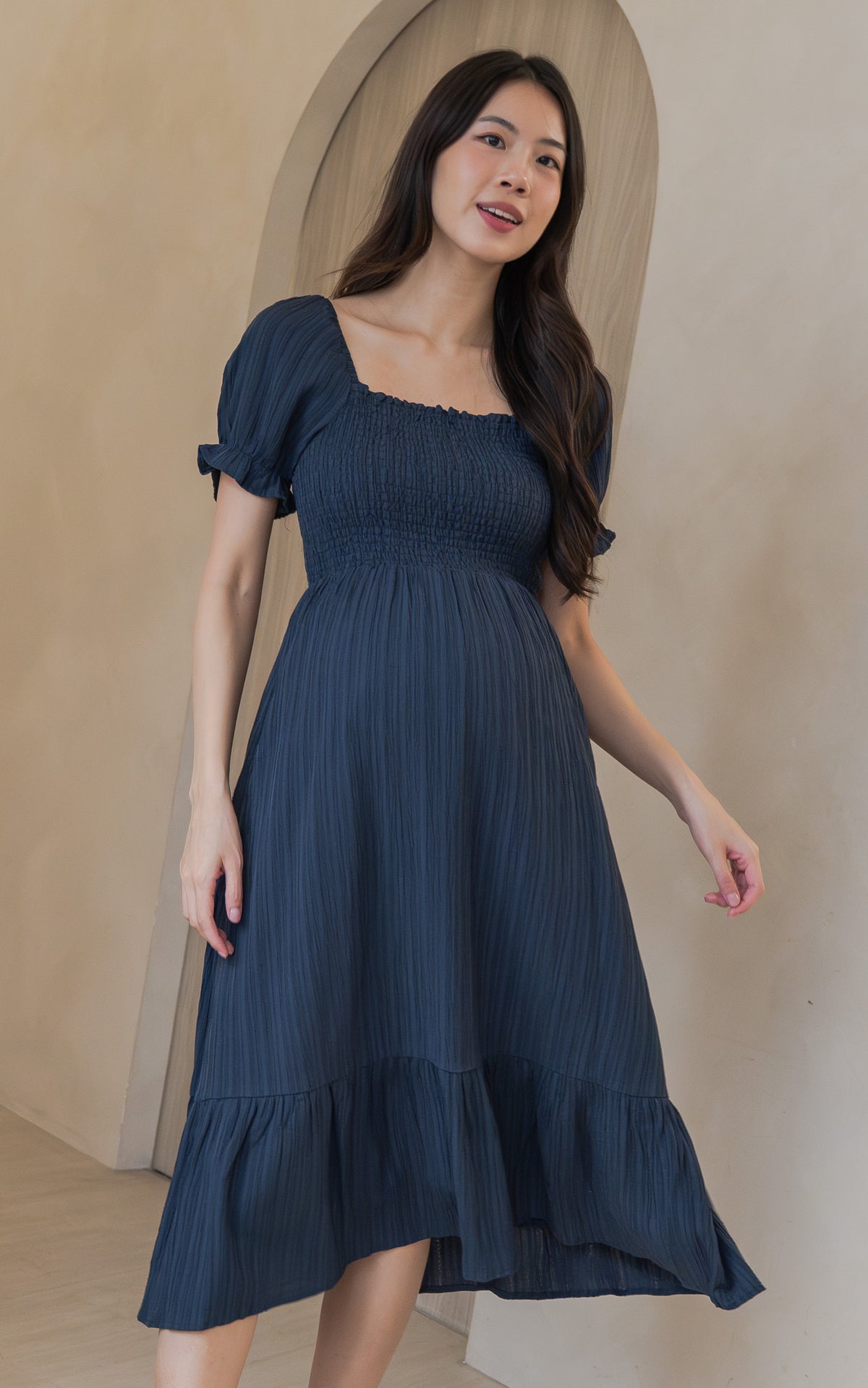 Elisa Textured Nursing Dress in Navy
