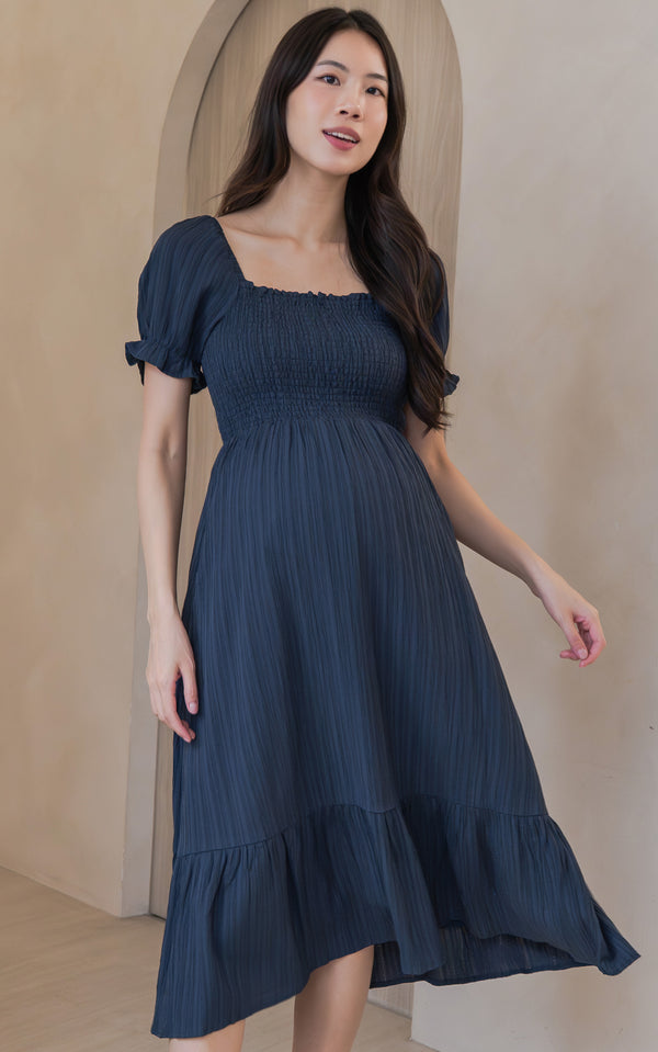 Elisa Textured Nursing Dress in Navy
